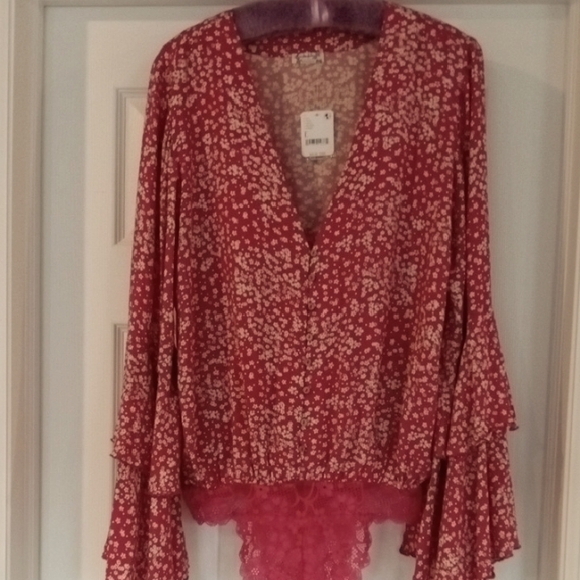 Pink Rose Viscose Free People Bodysuit - Picture 2 of 11